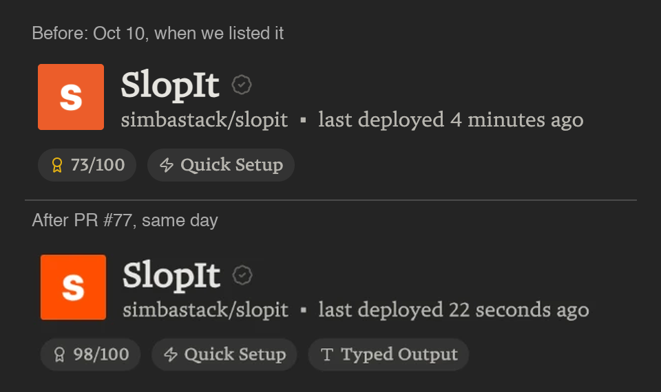 Our MCP server scored 73 on Smithery. One PR took it to 98.